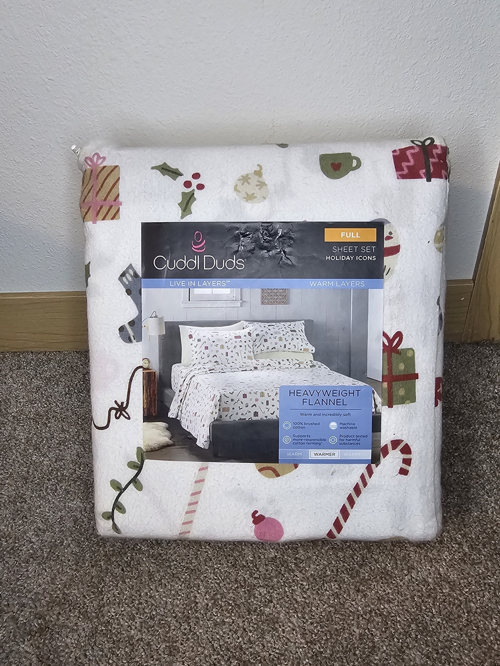 Cuddl Duds Holiday Icons Heavyweight Flannel Sheet Set - White